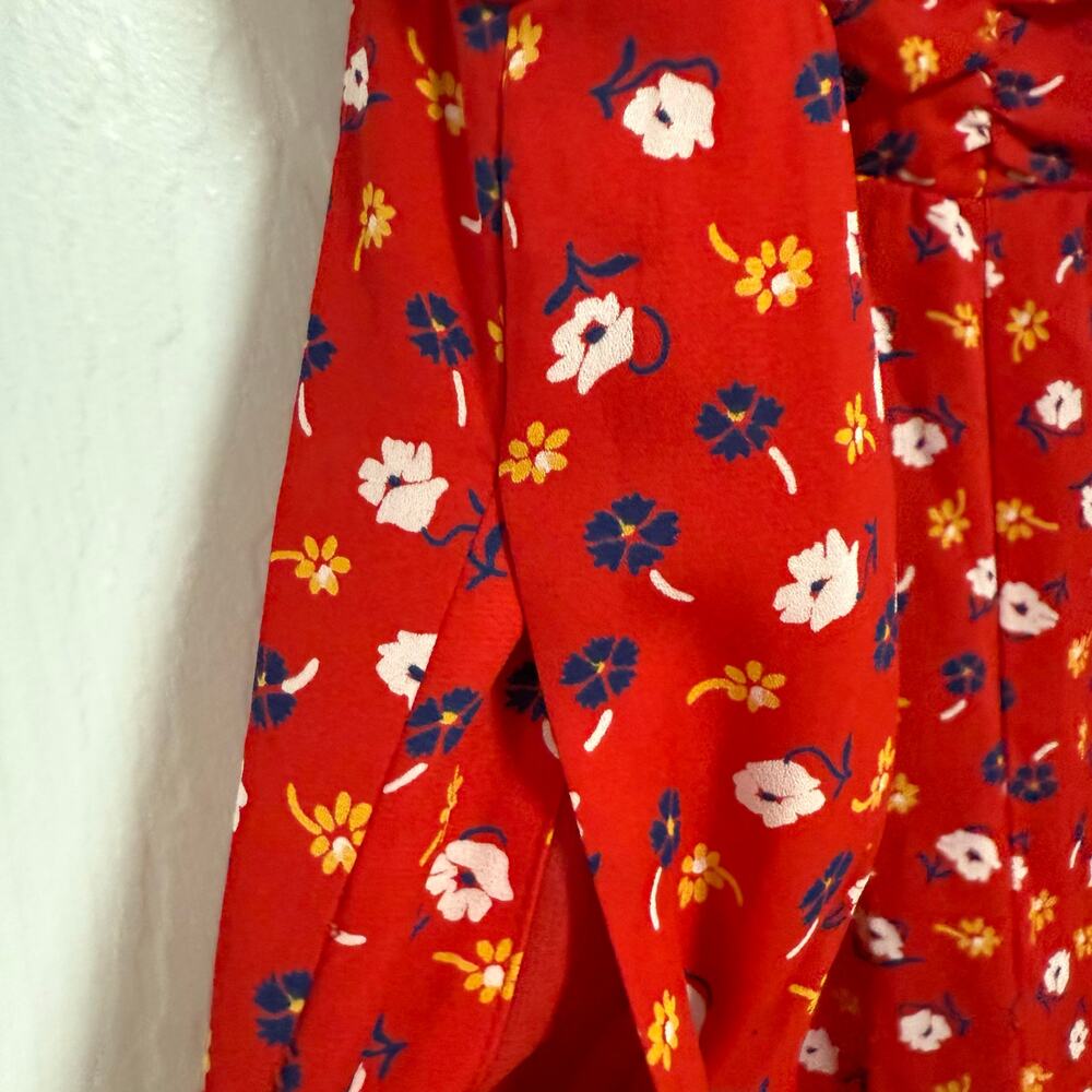 Madewell Women's Red Floral Smocked Wide Leg with Pockets Jumpsuit Size 00 - Picture 5 of 16